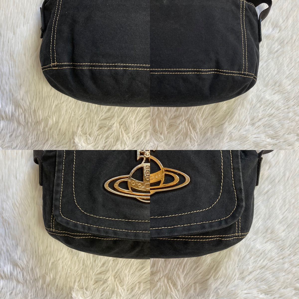 【美品】Vivienne Westwood ヴィヴィアンウエストウッド エッジウェア ショルダーバッグ オーブ ゴールド金具 キャンバス ブラック 黒