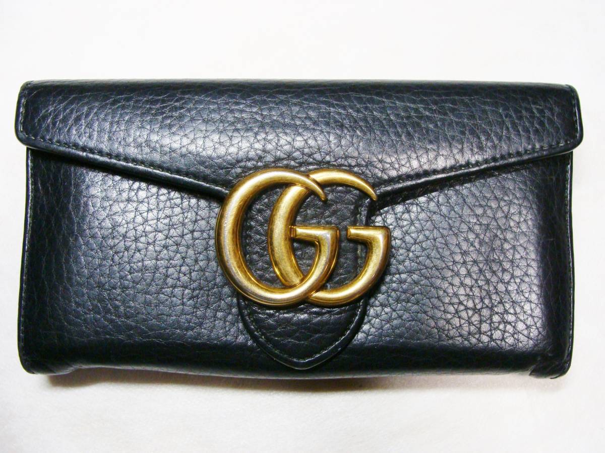 GUCCI グッチ コンチネンタル GG 金 金具 マーモント フラップ 皮 革