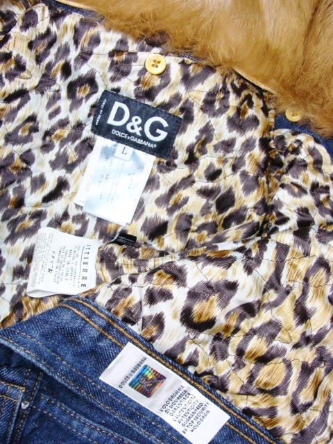 D&Gti- and ji- Dolce&Gabbana * воротник мех кролика подкладка леопардовый рисунок Leopard стеганое полотно Denim G джинсовый жакет жакет 