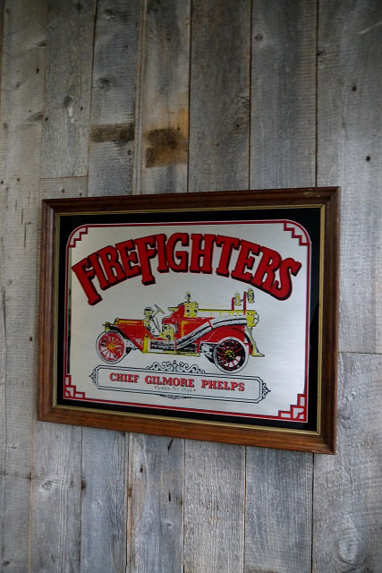ビンテージ　FIRE　FIGHTERS　ミラー [gop-77]消防車　アメリカ　壁掛け　ディスプレイ　JUNK　インテリア　８０’ｓ　ロンドン