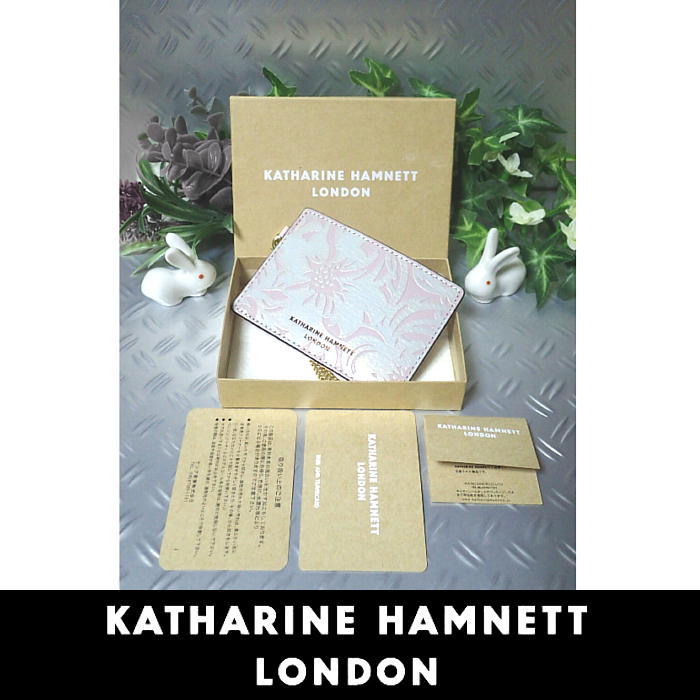 KATHARINE HAMNETT（キャサリン・ハムネット）単パスケース【ナデシコ】《箱付》牛革 ラベンダー 薄紫 花 植物柄 本物保証_画像2