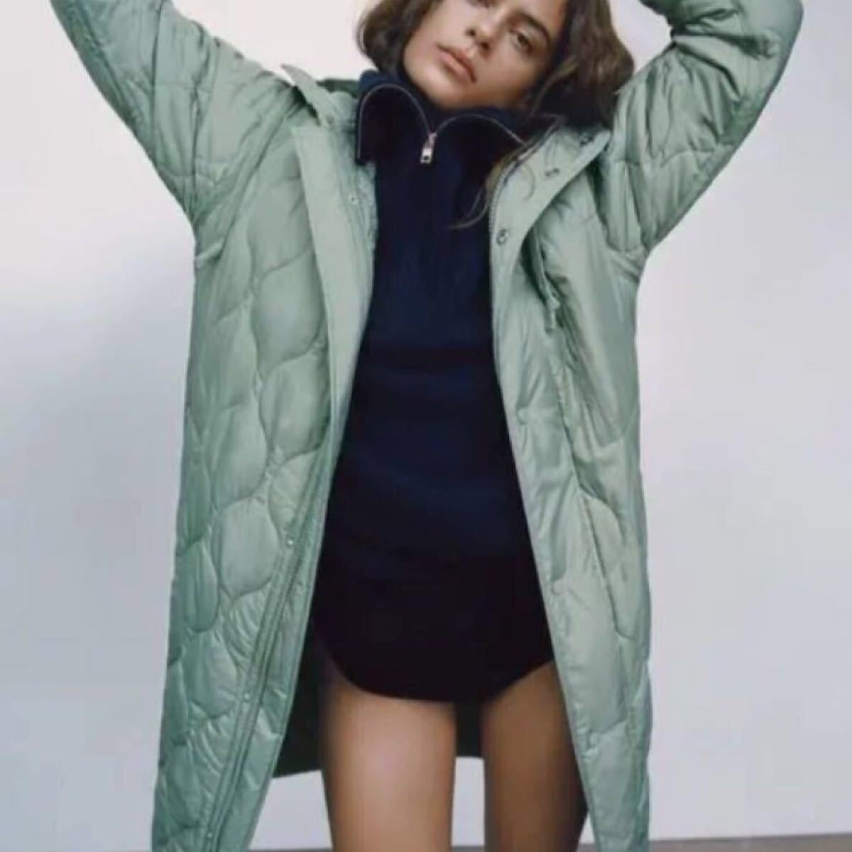 ZARA 水&風保護付きオーバーサイズキルティング加工コート ダウンコート ダウンジャケット