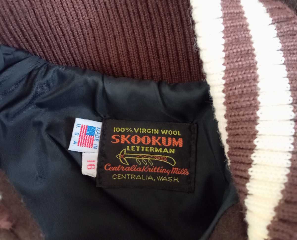 スクーカム SKOOKUM スタジャン 16 ウール ブラウン パッチ ワッペン コート ブルゾン アメリカ製 bshop _画像4
