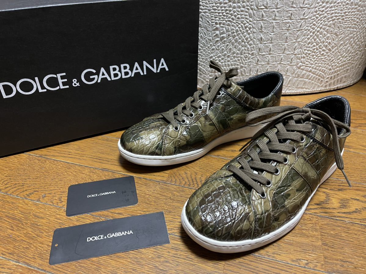 ドルガバ迷彩ワニ革スニーカーカモフラ靴クロコダイル鰐クロコDOLCE & GABBANAわに皮ドルチェ&ガッバーナDGシューズ革靴アリゲーターレザー