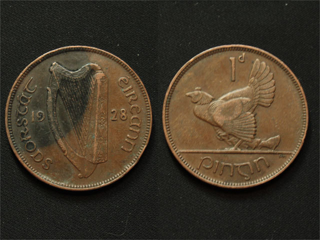 アイルランド 1ｄ ペニー 1928年 人気ショップが最安値挑戦 ヒヨコ親子 高質 ニワトリ 銅貨
