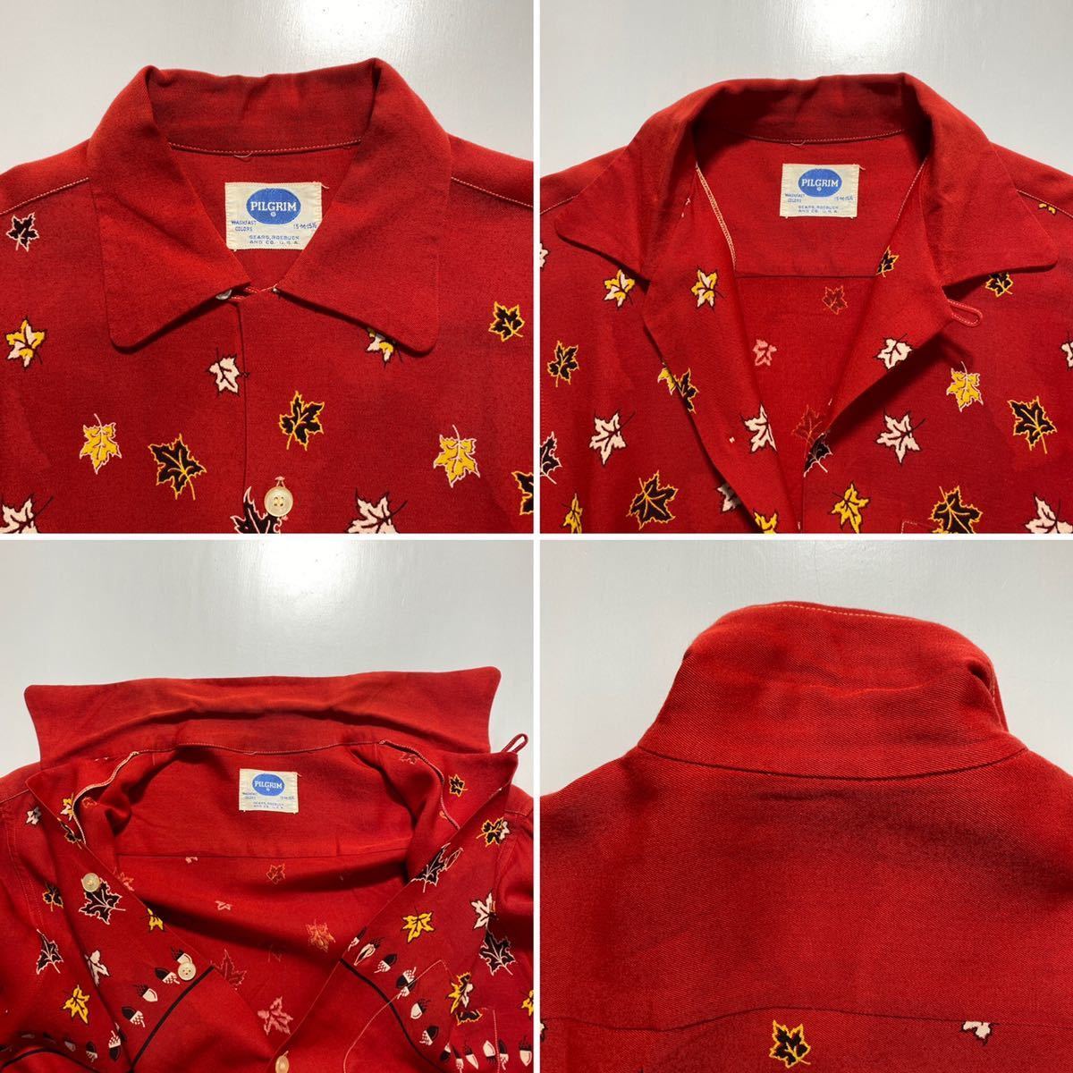 【M】50s 60s Vintage PILGRIM L/S Rayon Shirt 50年代 60年代 ヴィンテージ ピルグリム 長袖 レーヨン  シャツ 長袖シャツ USA製 R2