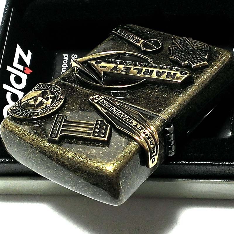 ZIPPO ライター かっこいい ハーレーダビッドソン アンティークゴールド ジッポ ブラス イブシバレル 国内限定モデル 両面加工 メタル_画像7