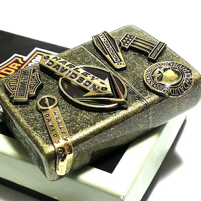 ZIPPO ライター かっこいい ハーレーダビッドソン アンティークゴールド ジッポ ブラス イブシバレル 国内限定モデル 両面加工 メタル_画像6