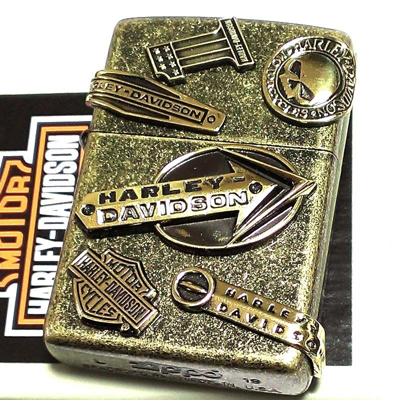 ZIPPO ライター かっこいい ハーレーダビッドソン アンティークゴールド ジッポ ブラス イブシバレル 国内限定モデル 両面加工 メタル_画像3