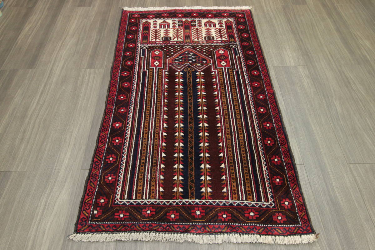 ランキング第1位 アフガニスタン　ヴィンテージラグ　オールド手織り絨毯　トライバルラグ　部族絨毯　ペルシアンバルーチ　84x142cm　＃121 カーペット一般