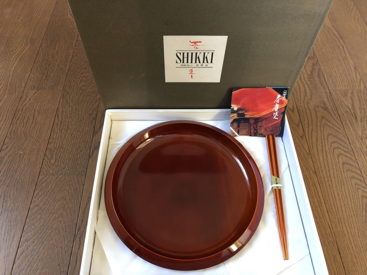 値下げ！【未使用】 SHIKKI 飛騨高山 春慶塗 菓子器 箸 2点セット 良質 天然木 伝統 工芸 漆器 紙箱付_画像1