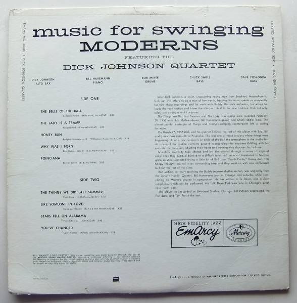 ◆ DICK JOHNSON / Music For Swinging Moderns ◆ EmArcy MG-36081 (drum:dg) ◆_画像2