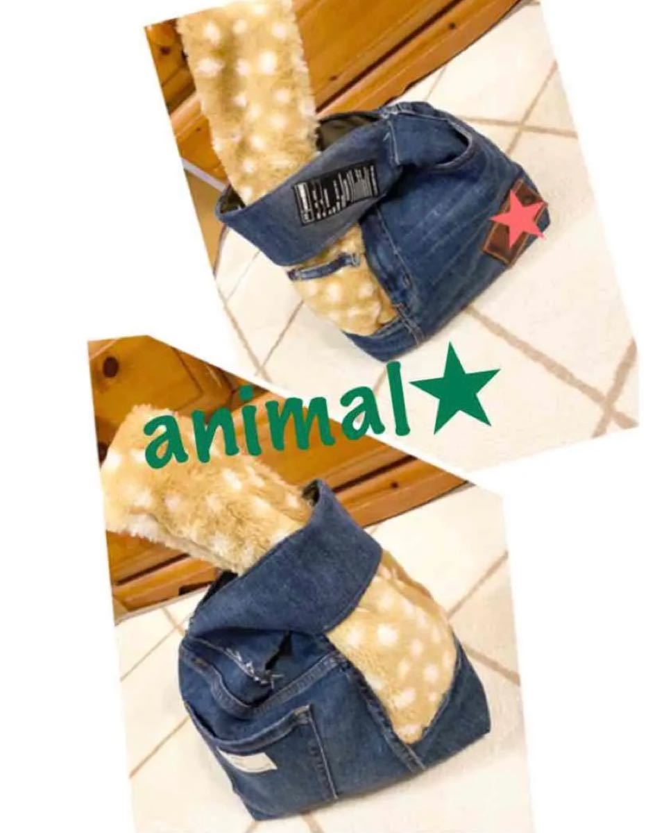 デニムリメイク モコモコバンビファーdenim 2wayハンドルトート ハンドメイド｜PayPayフリマ