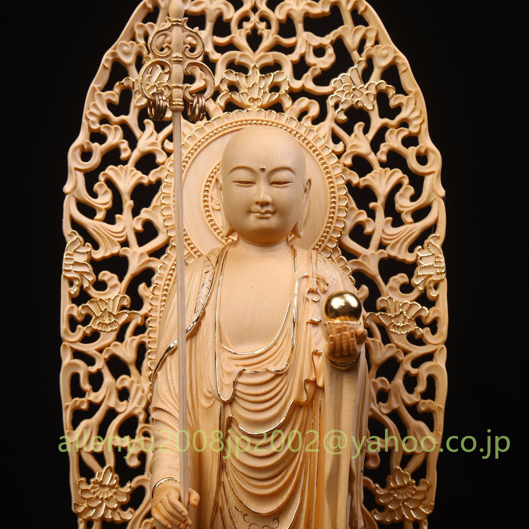 極上品 切金 地蔵菩薩 細密彫刻 木彫仏像 職人手作り 災難除去 仏教