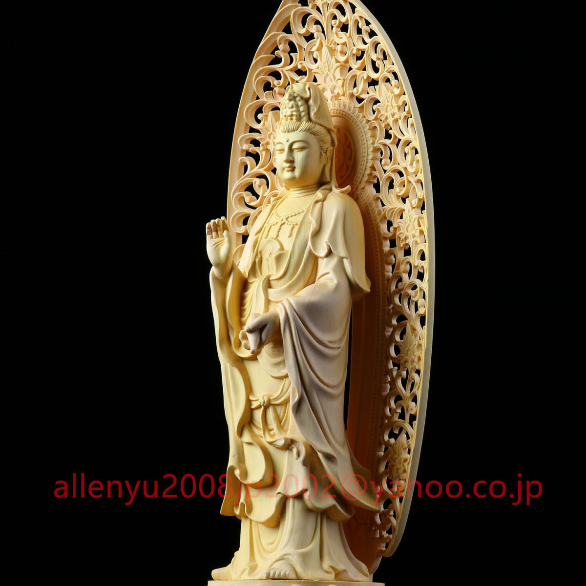 公式の 仏教木彫工芸品 観音像 招財開運 仏教美術 置物 木造木彫 
