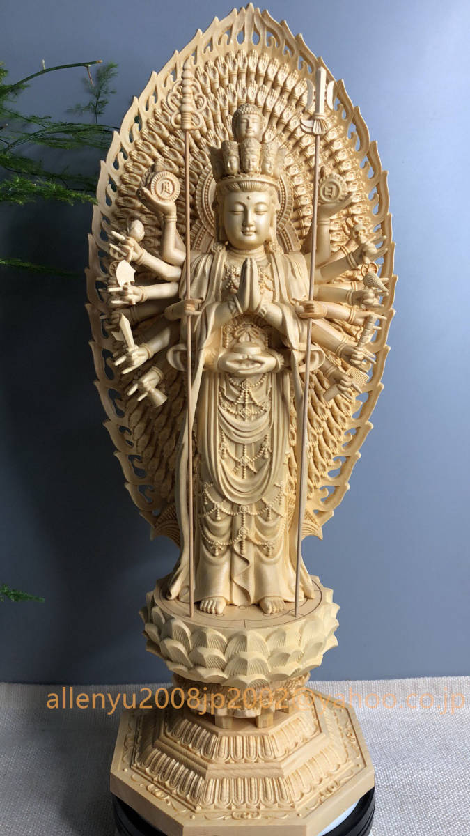 千手観音菩薩 総檜材 仏教工芸品 木彫仏教 精密彫刻 極上品 仏師で