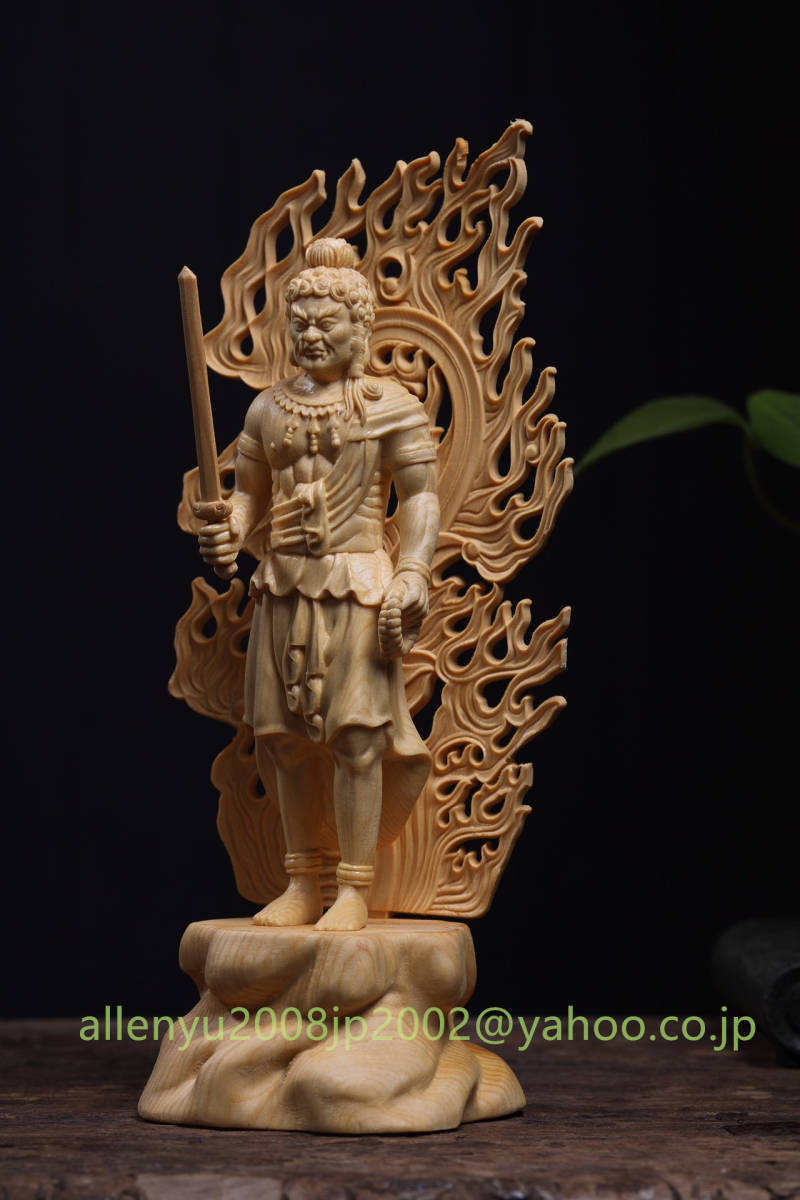 新作 珍品 高28cm 総檜材 仏教工芸品 木彫仏像 極上品 不動明王立像 