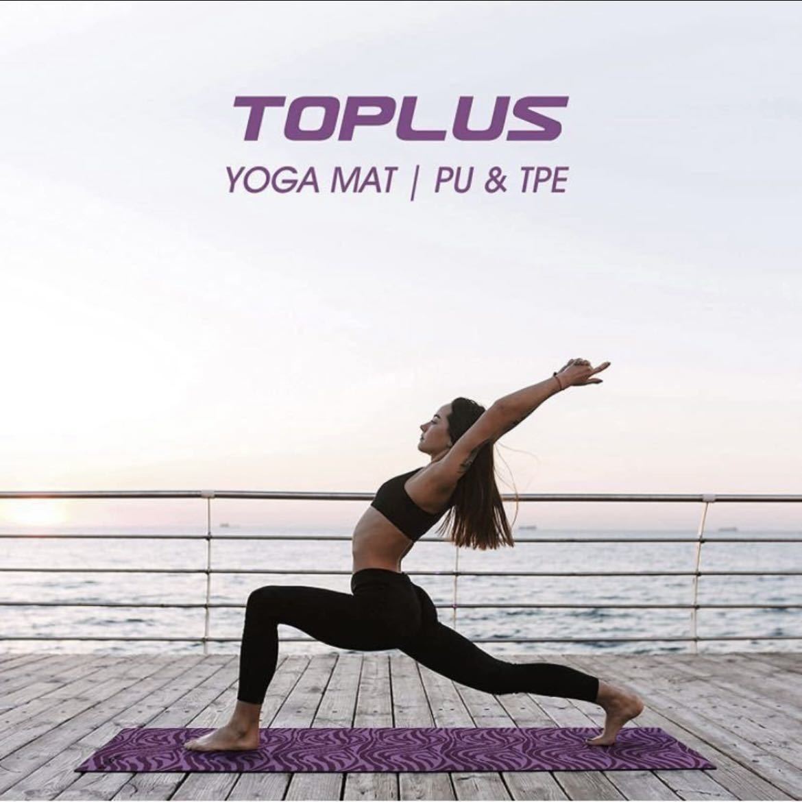 TOPLUS ヨガマット トレーニング/エクササイズ/ピラティスマット 多機能高級運動 PU+TPE素材 厚さ3mm 収納用ストラップ付き 紫 パープル