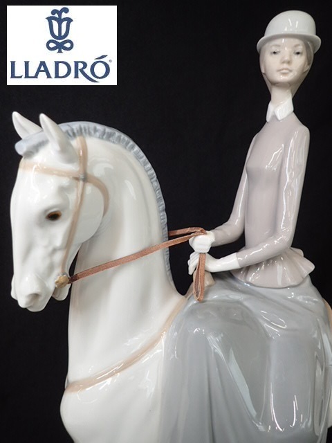 G130[TS]綺麗♪◆LLADRO/リヤドロ◆フィギュリン No.4516 『白い馬の少女』 陶器の置物/乗馬 女性 大型
