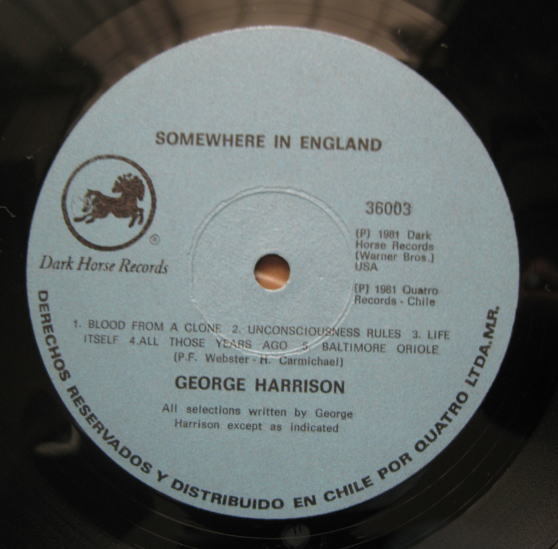 南米チリ盤 George Harrison / Somewhere In England _画像4