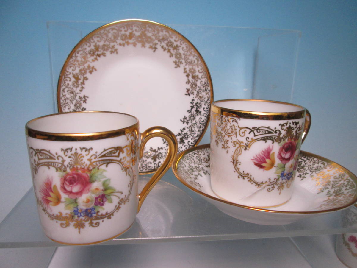 ☆西洋アンティーク・Limoges リモージュ 金彩薔薇と花文デミタス
