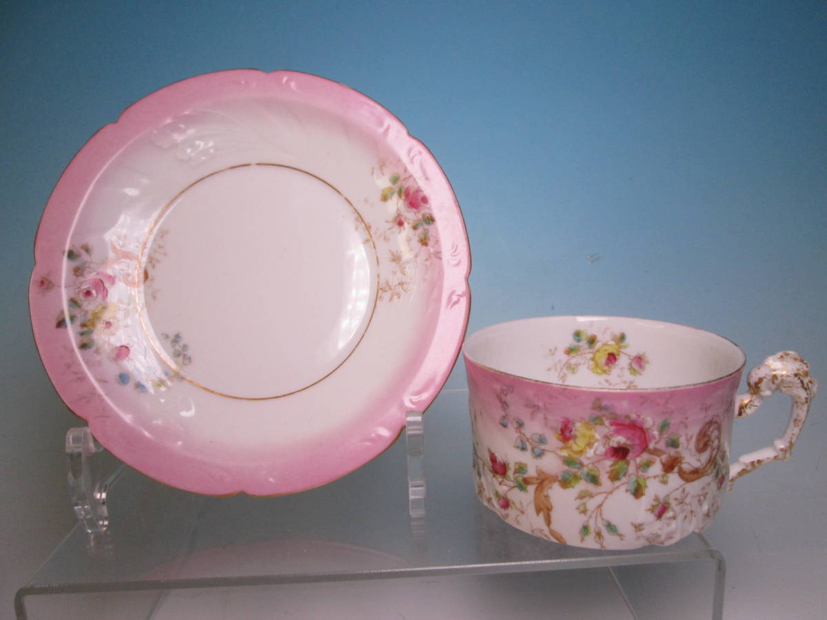 * запад античный * Франция FRANCO*ANGLAISE RUE TURBIGO 78 роза документ cup & блюдце Vintage 