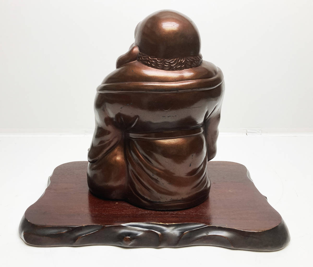 七福神 布袋様 陶器製 + 木製台付き 金運 開運 置物 床の間 商売 七福神 布袋様 陶器製 + 木製台付き 金運 開運 置物 床の間 商売