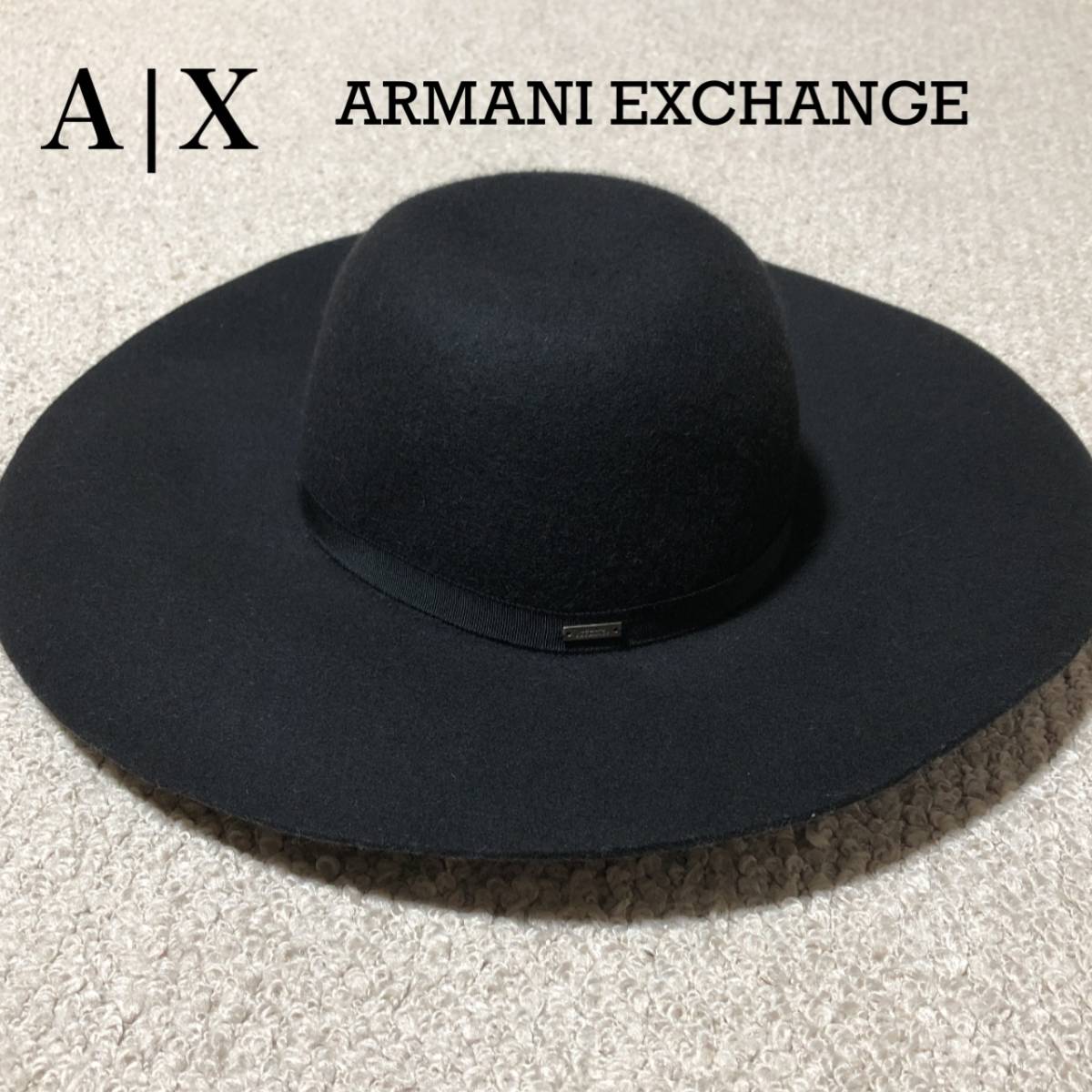 アルマーニエクスチェンジ フェルトハット 黒 未使用/AX ARMANI EXCHANGE CLASSIC HAT ウール M/L_画像1