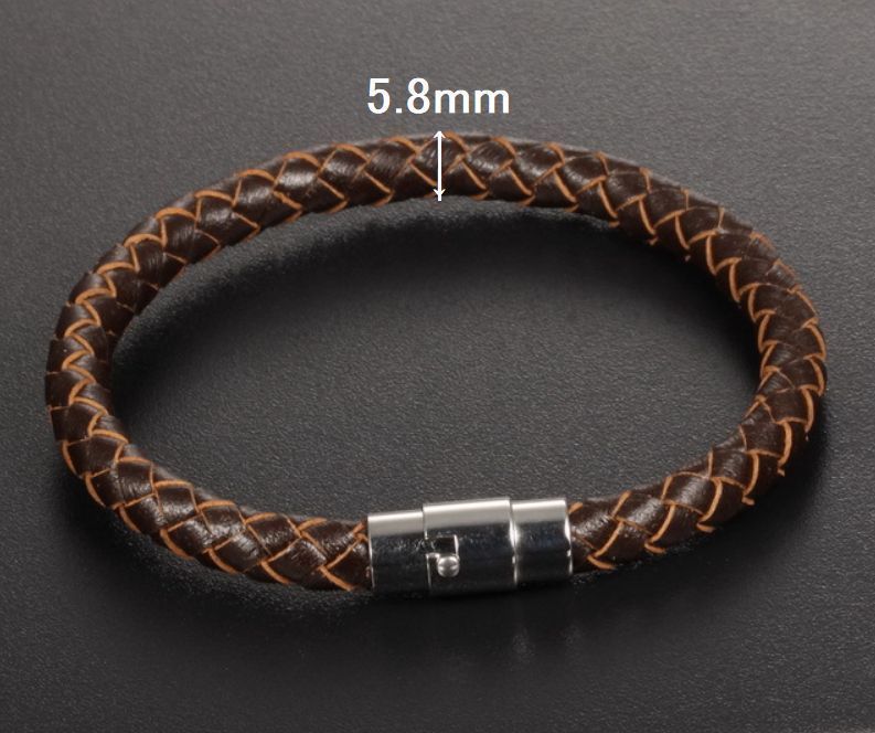  stainless steel cow leather braided leather magnetism Class p bracele bangle tea 19cm