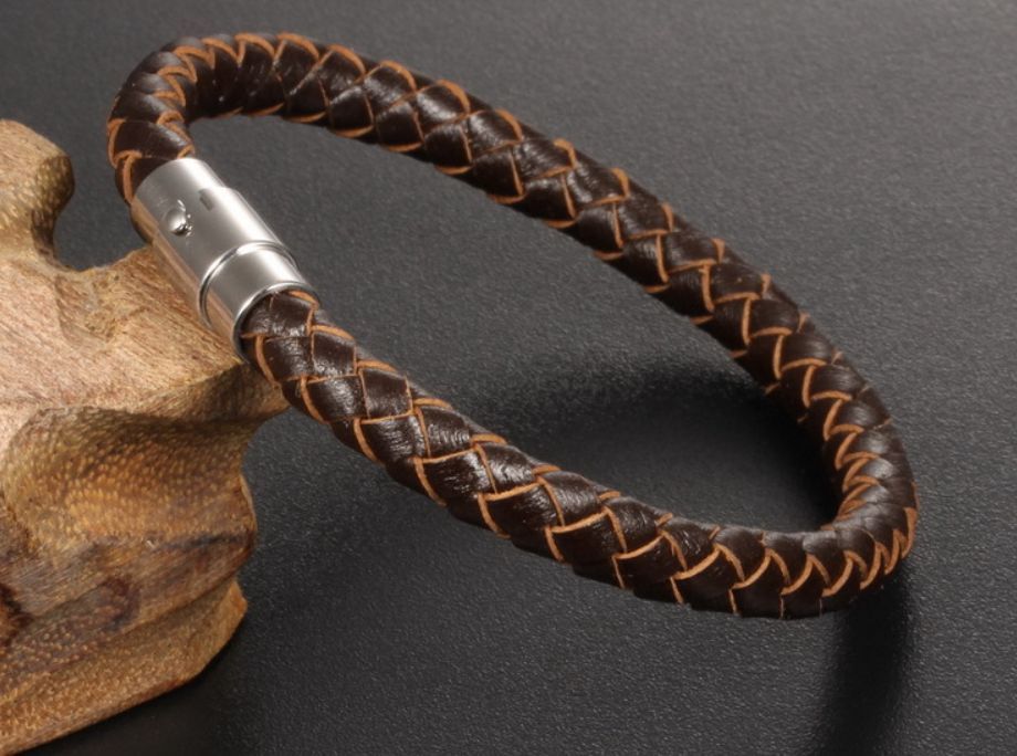  stainless steel cow leather braided leather magnetism Class p bracele bangle tea 19cm