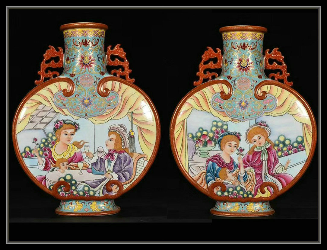 多寶屋】YY662□下に図ある□古美術品! 清時代乾隆年銘琺瑯彩開光西洋