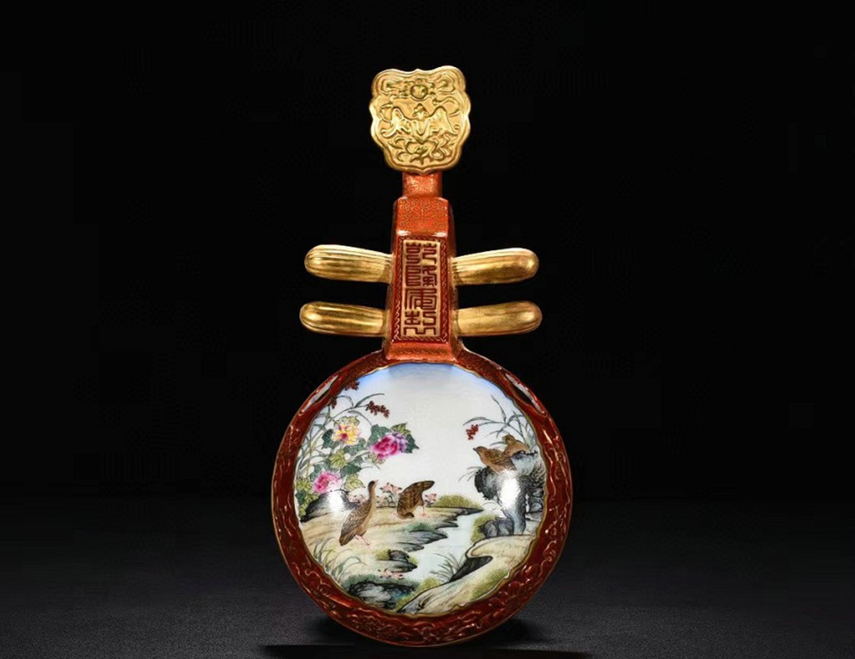 多寶屋】BA456□古美術品! 清時代 乾隆年制銘 琺瑯彩礬紅描金開窓