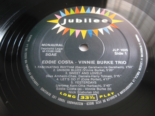 ★EDDIE COSTA - VINNIE BURKE TRIO♪same★JUBILEE LP 1025★Spain盤★LP★_画像3