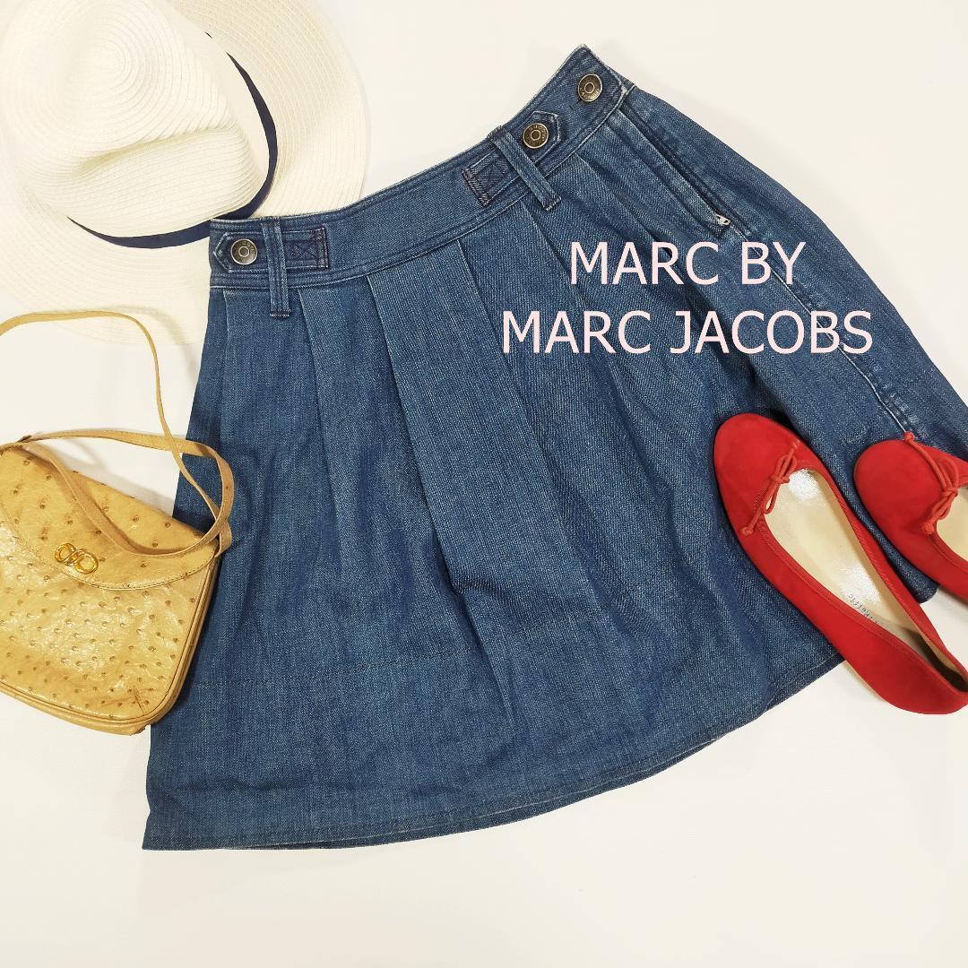 MARC BY JACOBS ひざ丈 かわいいマークバイマークジェイコブス デニムスカート サイズ2 M ミニ丈 ブルー 青 2099_画像1