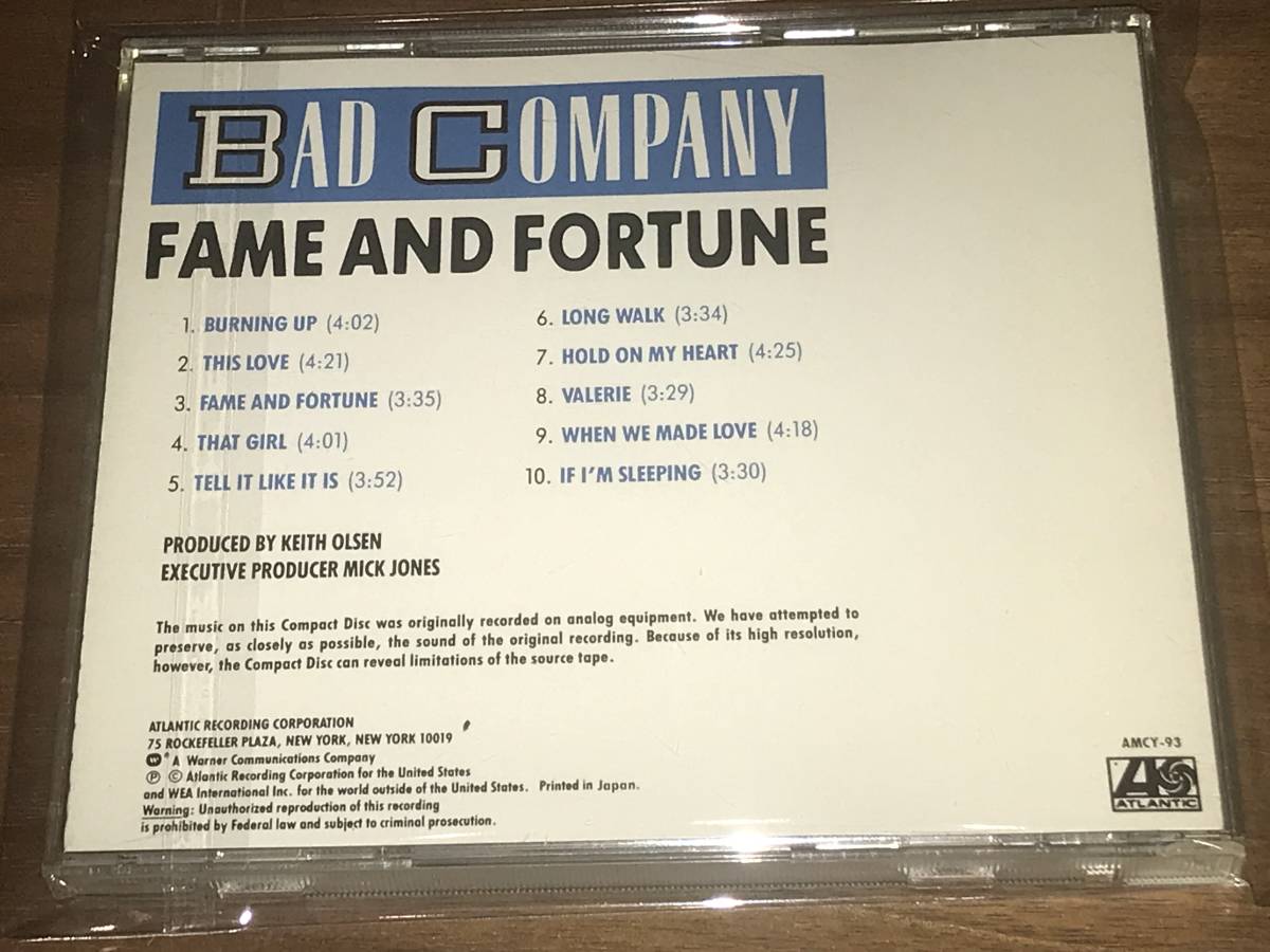 送料込み BAD COMPANY バッド・カンパニー/Fame and Fortune フェイム・アンド・フォーチュン 即決