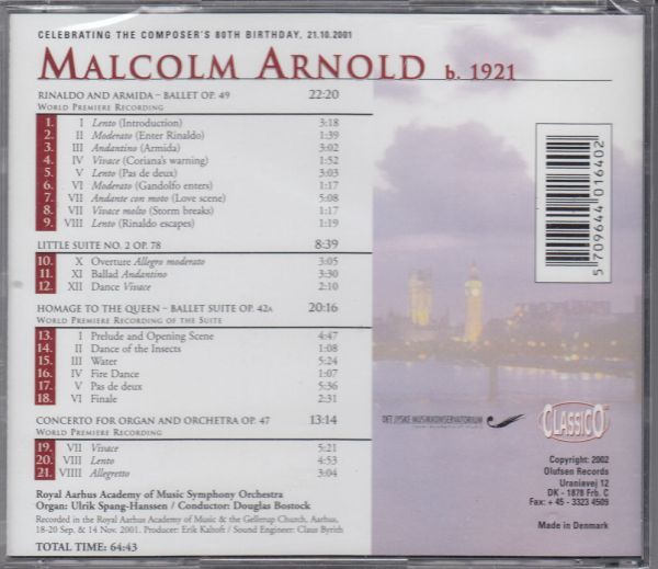 [CD/Classico]アーノルド:バレエ「リナルドとアルミダ」Op.49他/D.ボストック&王立オーフス音楽院交響楽団 2001_画像2