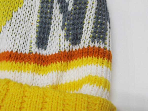 ハートぼんぼりニットキャップ 黄イエロー×橙オレンジ / KNITCAP帽子ワッチ