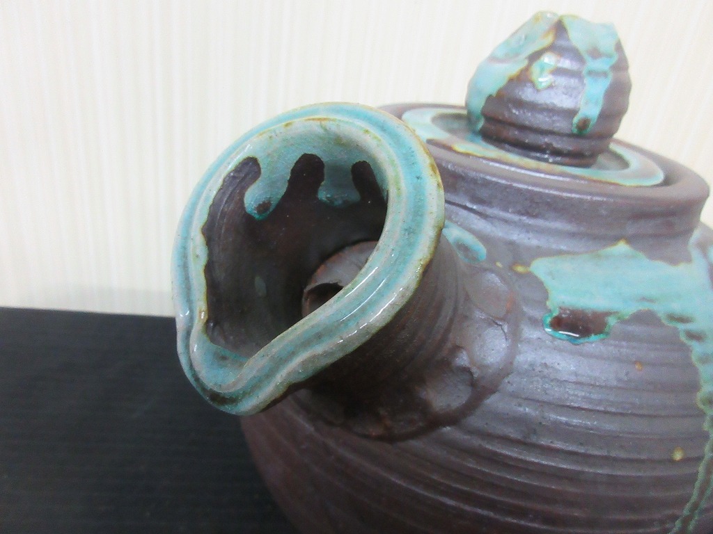  Shigaraki . green . large small teapot large small teapot earthenware teapot decoration thing ornament 