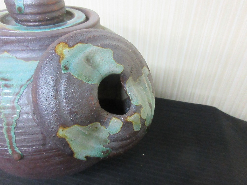  Shigaraki . green . large small teapot large small teapot earthenware teapot decoration thing ornament 