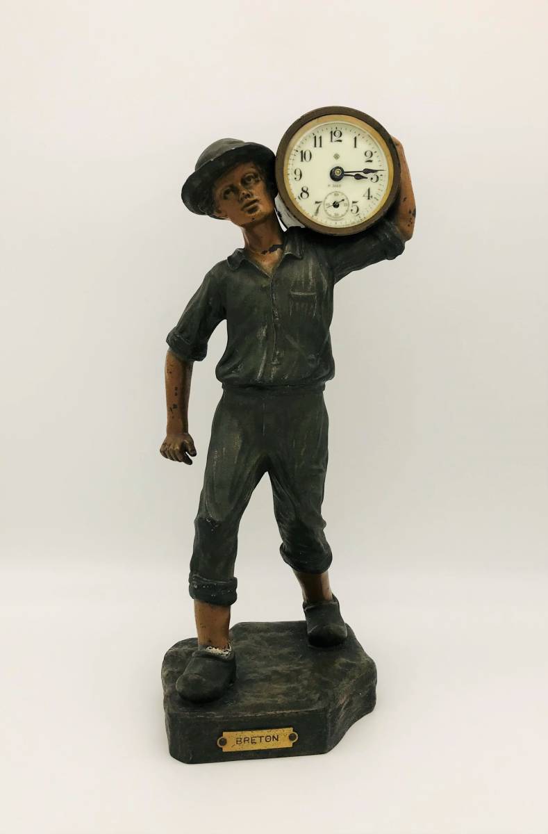 （R3-0407）可動品　アンソニア　ブロンズ置時計 “BRETON”　かつぐ男　炭鉱夫　手巻き式　ANSONIA　U.S.A_画像1