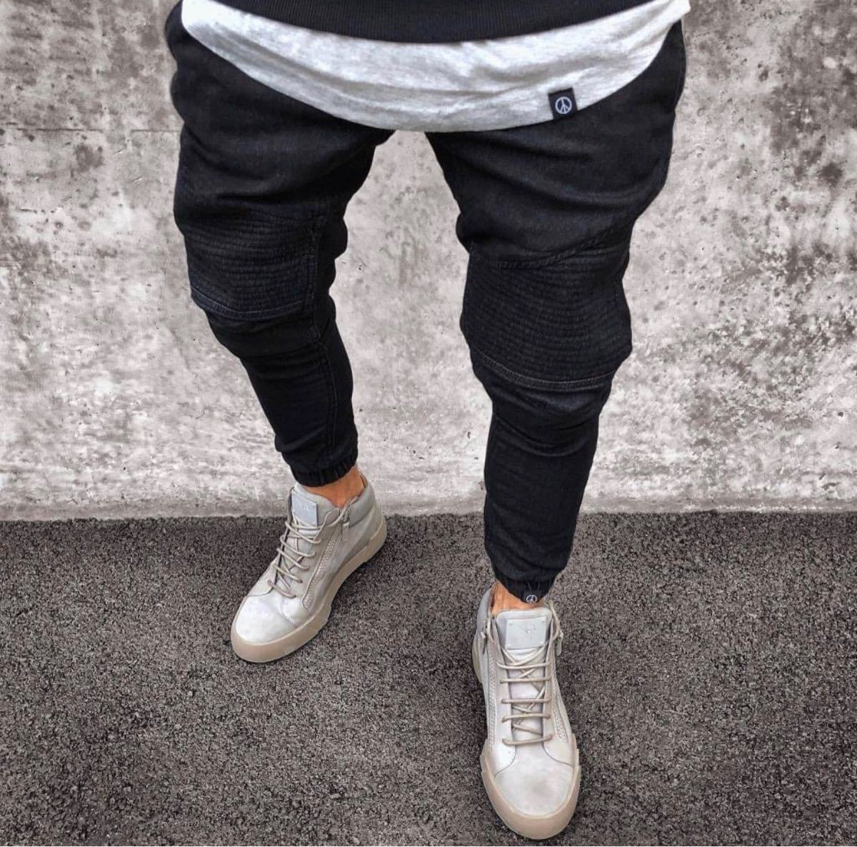 スキニー デニム XLサイズ ジョガーパンツ ブラック 韓国 オルチャン メンズ  デニムパンツ メンズジーンズ  ジーパン