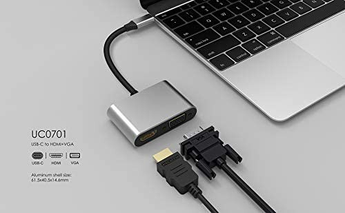 新品 USB C ハブ, USB Type C HDMI「4K@60Hz HDMI+1080P VGA」 変換アダプタ2-in- 