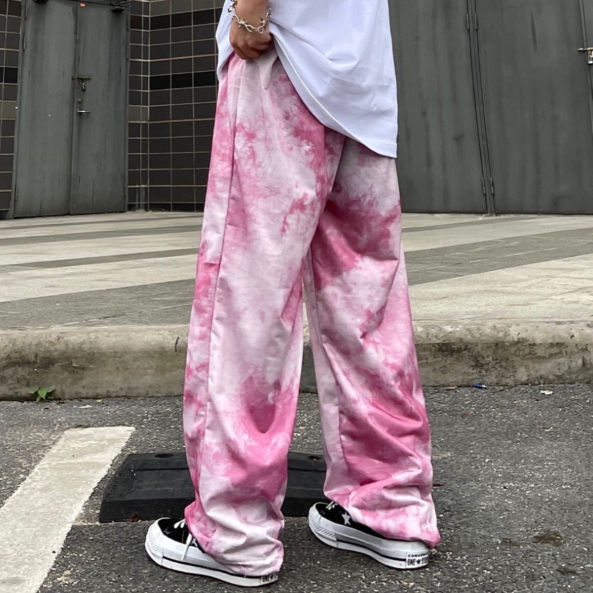 Paypayフリマ イージーパンツ タイダイ柄 ワイドパンツ ストレートパンツ メンズ レディース 原宿系 ボトムス ストリート L ピンク Paypayフリマ イージーパンツ タイダイ柄 ワイドパンツ ストレートパンツ メンズ レディース 原宿系 ボトムス ストリート L ピンク