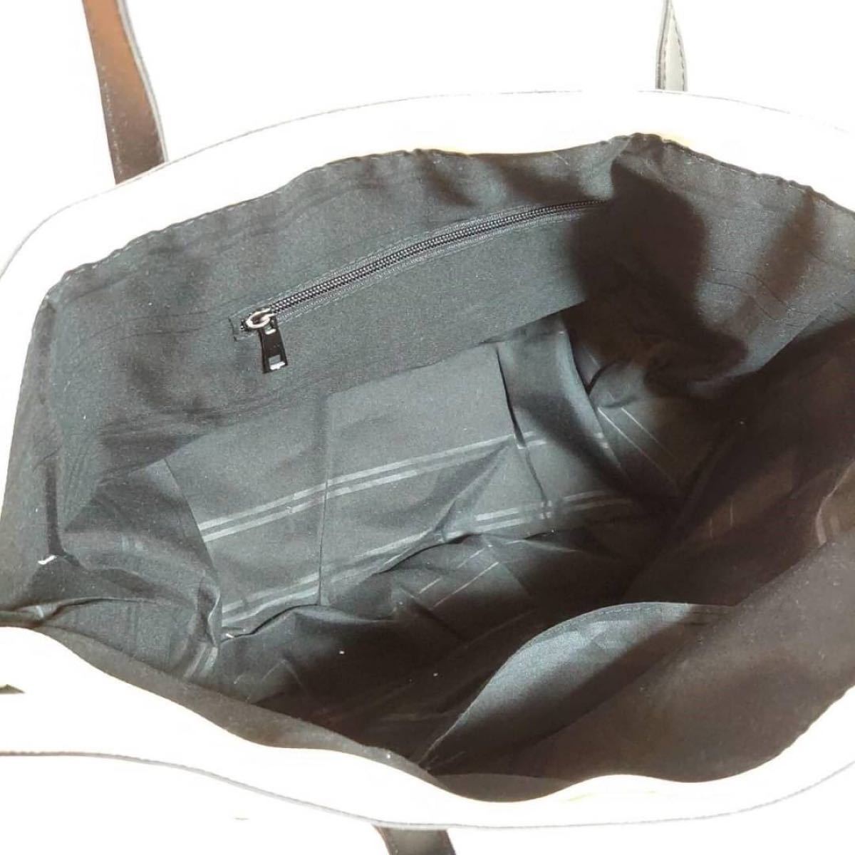 帆布 キャンバス トートバッグ ホワイト×ブラック シンプル A4サイズ収納可能