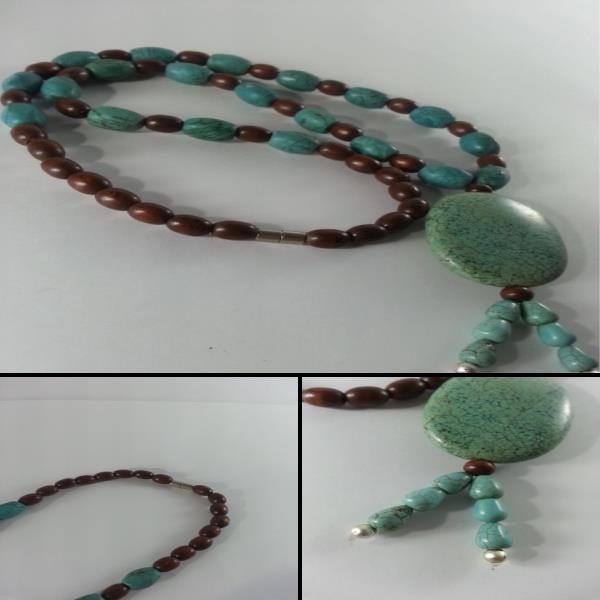  natural stone turquoise flat type Power Stone necklace ..