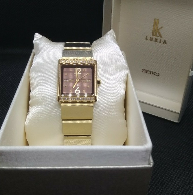 【美品】SEIKO セイコー ルキア カリテ ダイヤ27石文字盤 ブラウン系文字盤 レディース腕時計【送料無料】