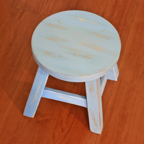 スツール 木製 ラウンドスツール アンティーク ブルー 丸椅子 天然木 無垢 花台 おしゃれ tc860167_画像2