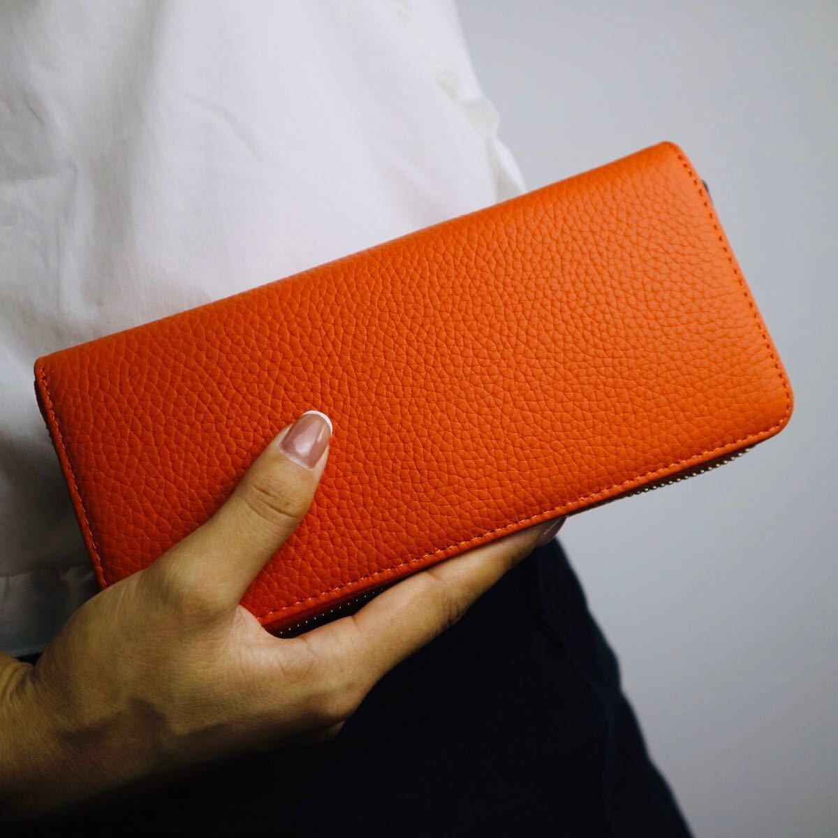  new work goods orange series Italian leather cow leather original leather long wallet & great popularity commodity // man and woman use 