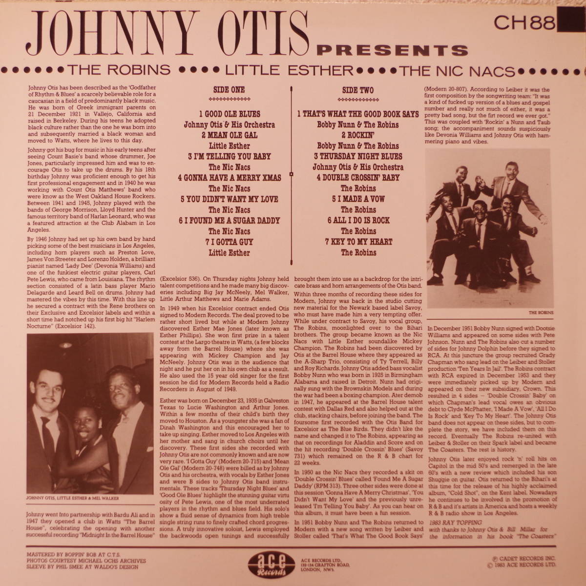 【'83 編集盤 MONO】JOHNNY OTIS PRESENTS THE ROBINS, LITTLE ESTHER PHILLIPS, THE NIC NACKS_画像2