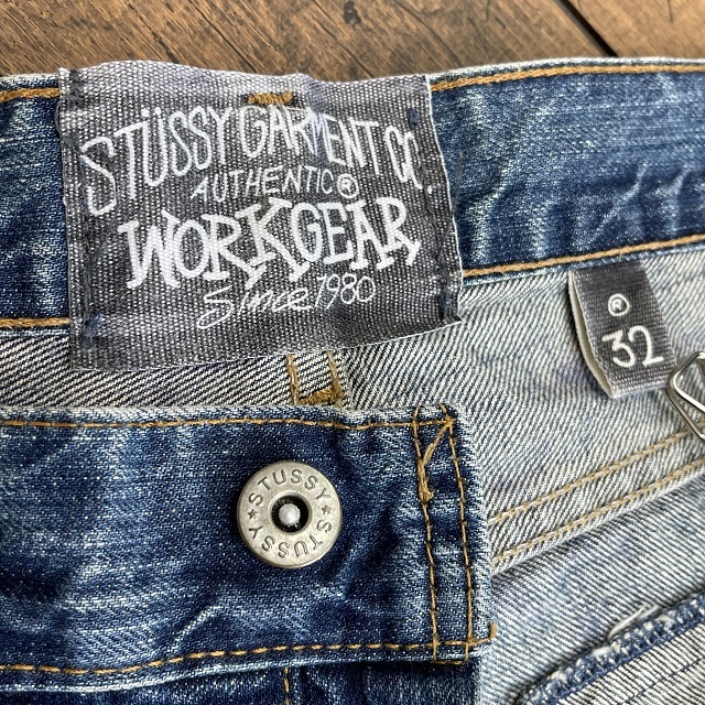 STUSSY WORKGEAR ダメージ加工デニム ３２／ステューシー ワークギア、ストレート、バギー